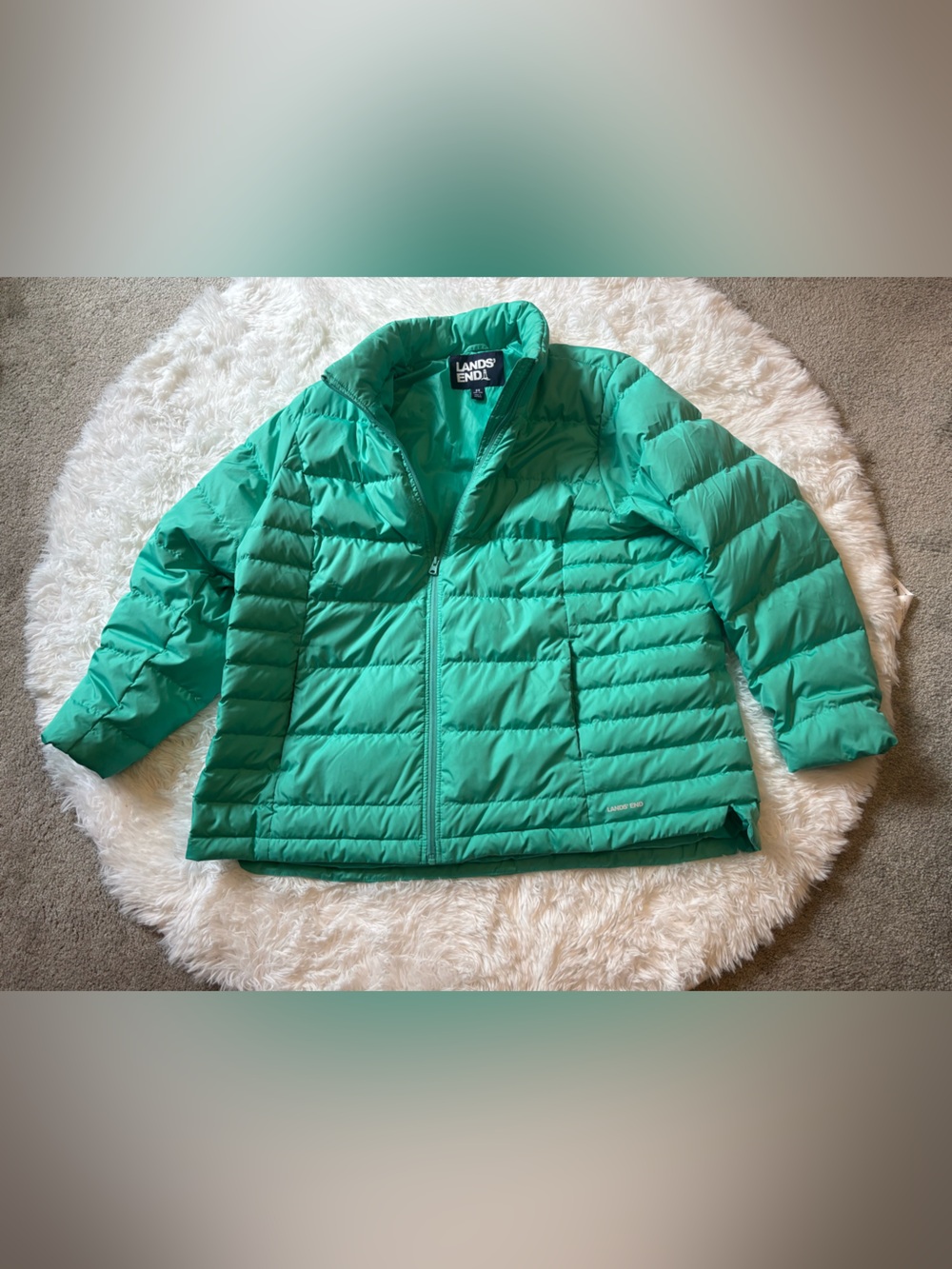 Vintage Lands' End Bright Teal Quilted Puffer Jacket